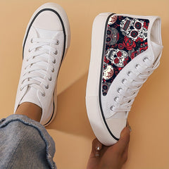 Skull & Rose Print High Top Canvas Sneakers