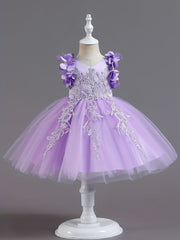 Flower Girl Lace Embroidery Dress Pageant Wedding Holiday Party Dresses