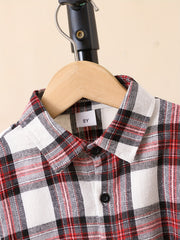 Boys Plaid Long Sleeve Shirt Spring Autumn Casual Lapel Top