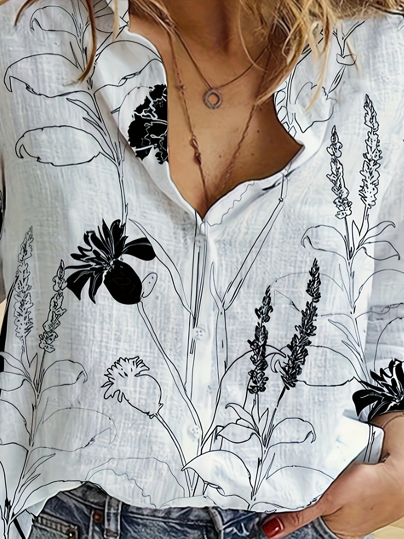 Floral Print Button Up Long Sleeve Shirt Top