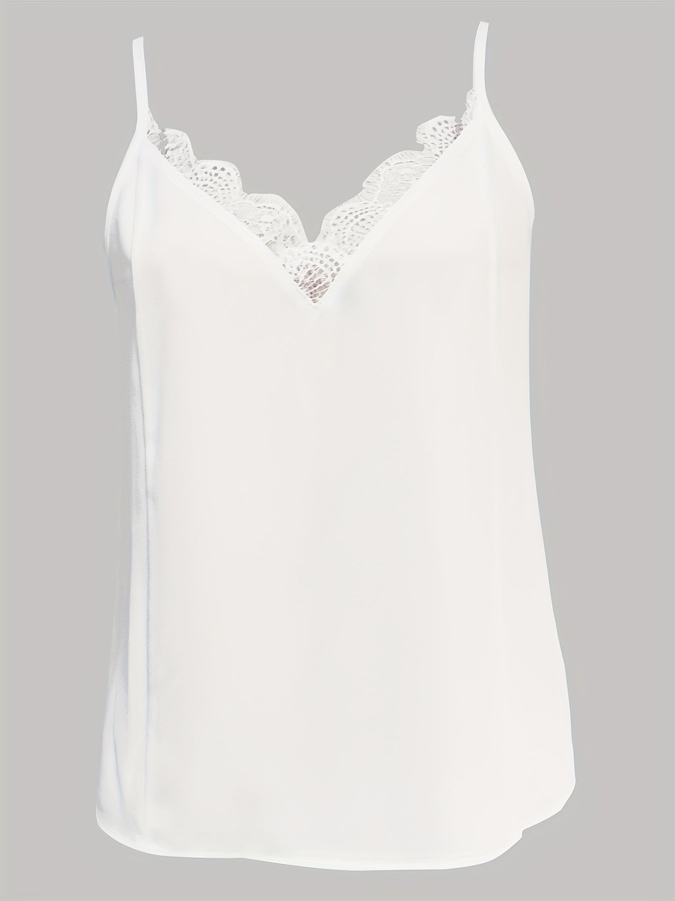 Solid Contrast Lace Cami Top V Neck Sleeveless Top Women's Clothing
