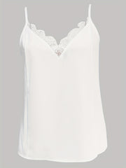 Solid Contrast Lace Cami Top V Neck Sleeveless Top Women's Clothing