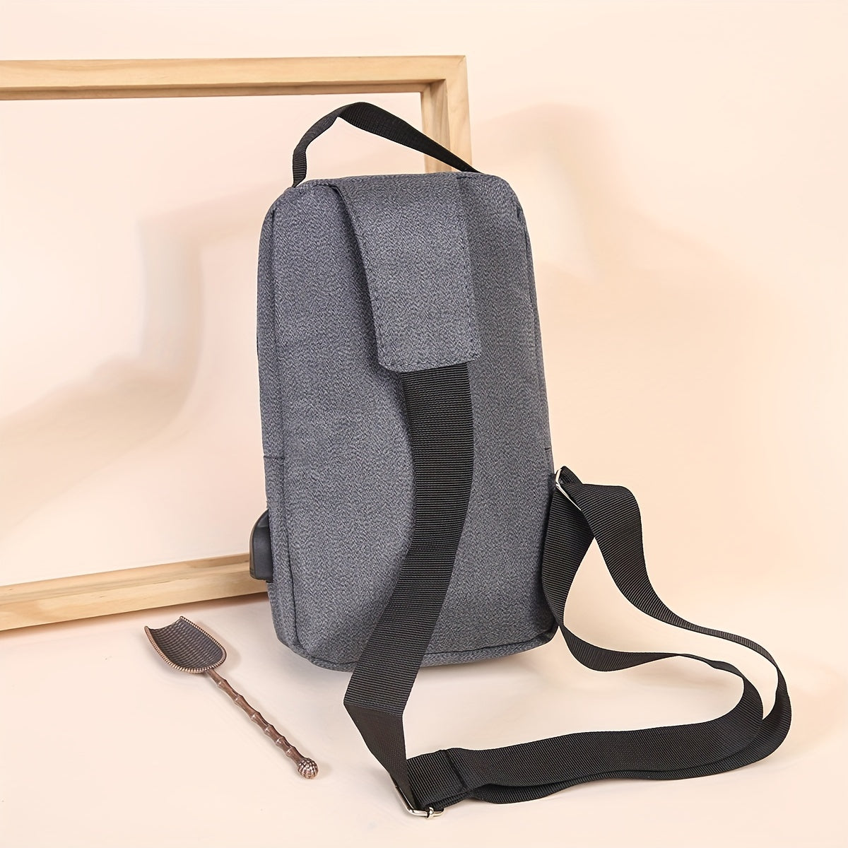 Men's Casual Crossbody Bag With USB Charging Port Diagonal Shoulder Bag Double L