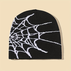 Spider Web Graphic Beanie Hat Hip Hop Skull Cap Unisex Y2K Winter Warm Knit Hat
