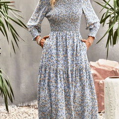 Women's Plus Floral Print Puff Sleeve Maxi Dress