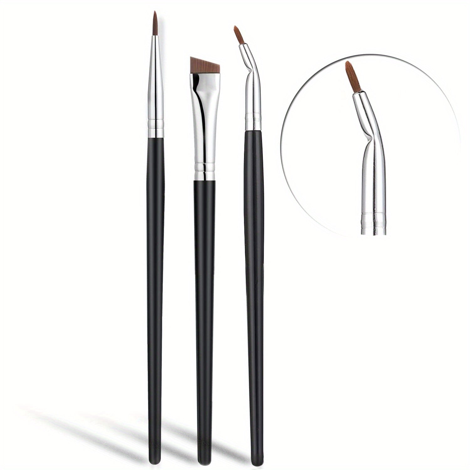 Fine Angled Eyeliner Brush Set Precision Gel Eye Makeup 3 Pieces