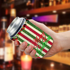 Colorful Vertical Stripes Neoprene Can Cooler - Merry Christmas Print