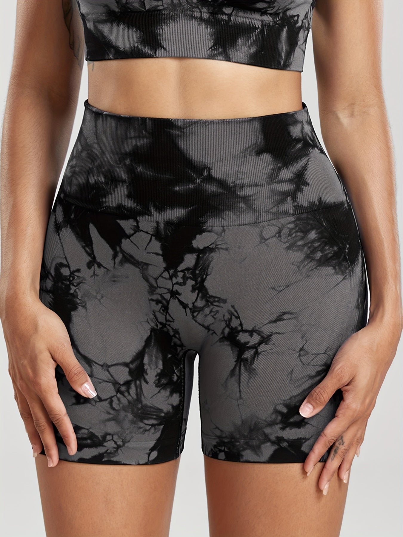 Tie Dye Wide Waistband Yoga Shorts High Waist Outdoor Biker Shorts