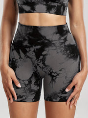 Tie Dye Wide Waistband Yoga Shorts High Waist Outdoor Biker Shorts