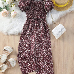 Girls Floral Off Shoulder Jumpsuit with Belt