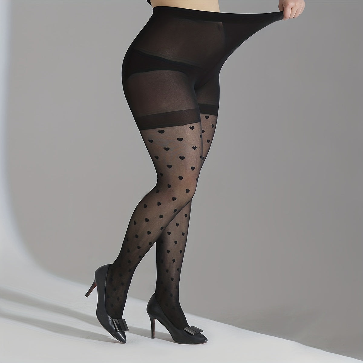 Heart Print High Rise Pantyhose for 0XL 2XL Women Plus
