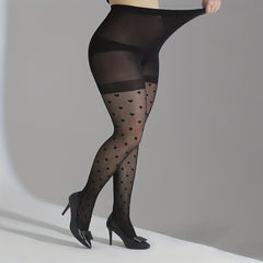 Heart Print High Rise Pantyhose for 0XL 2XL Women Plus
