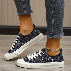 Women's Graffiti Printed Sneakers Low Round Toe Non Slip Biscuit Bottom Shoes