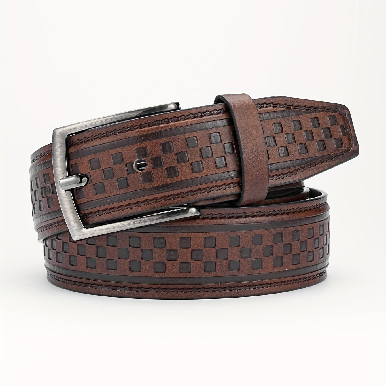 Alloy Pin Buckle PU Striped Belt for Men
