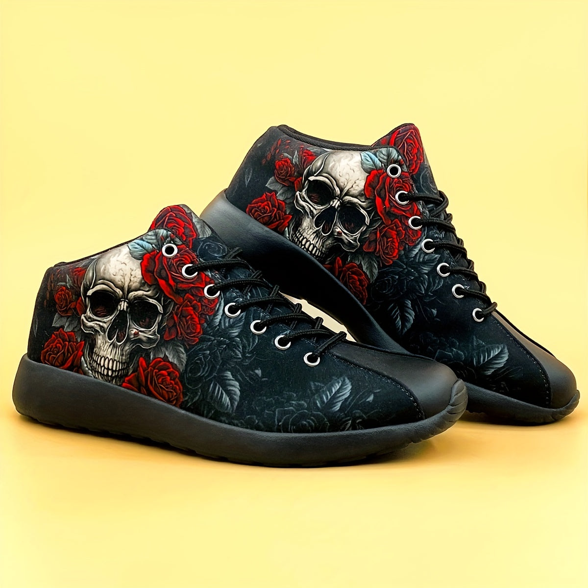 Women's Gothic Skull Print Lace Up Sneakers Outdoor Shoes