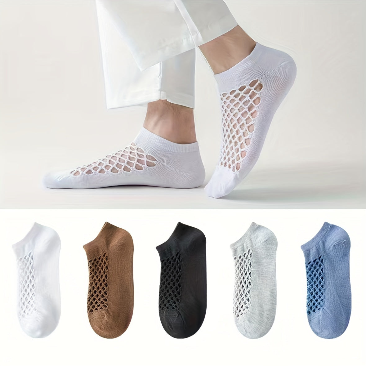 5 Pairs Men's Hollow Out Mesh Low Cut Socks
