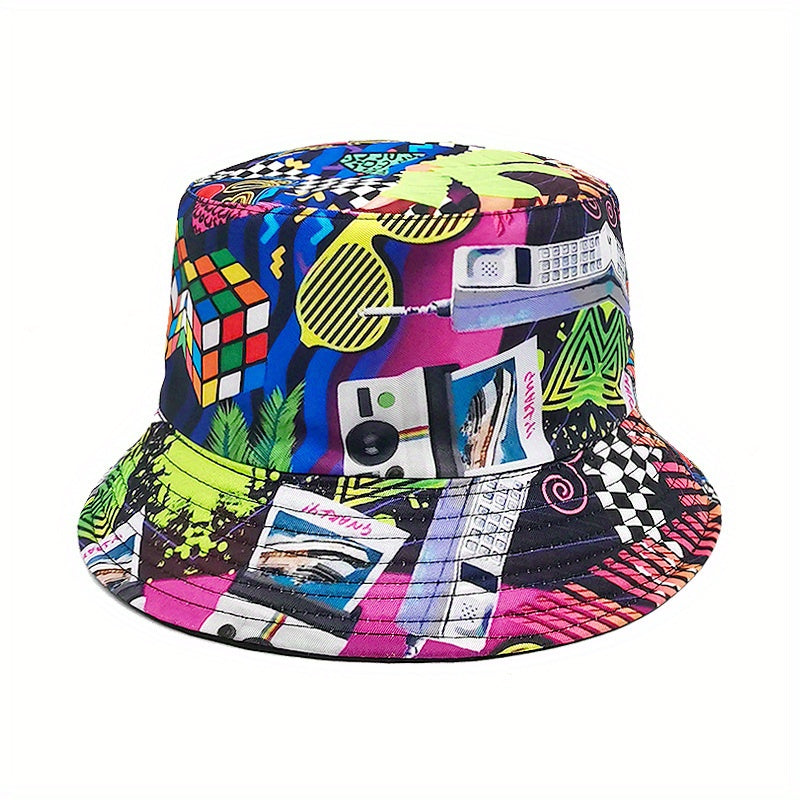 Nostalgic Tape Retro 80S Print Bucket Hat Spring Summer Outdoor Sun Hat