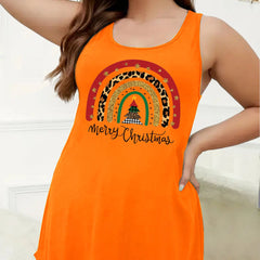 Christmas Nightdress Women's Plus Christmas Tree & Rainbow Print Tank