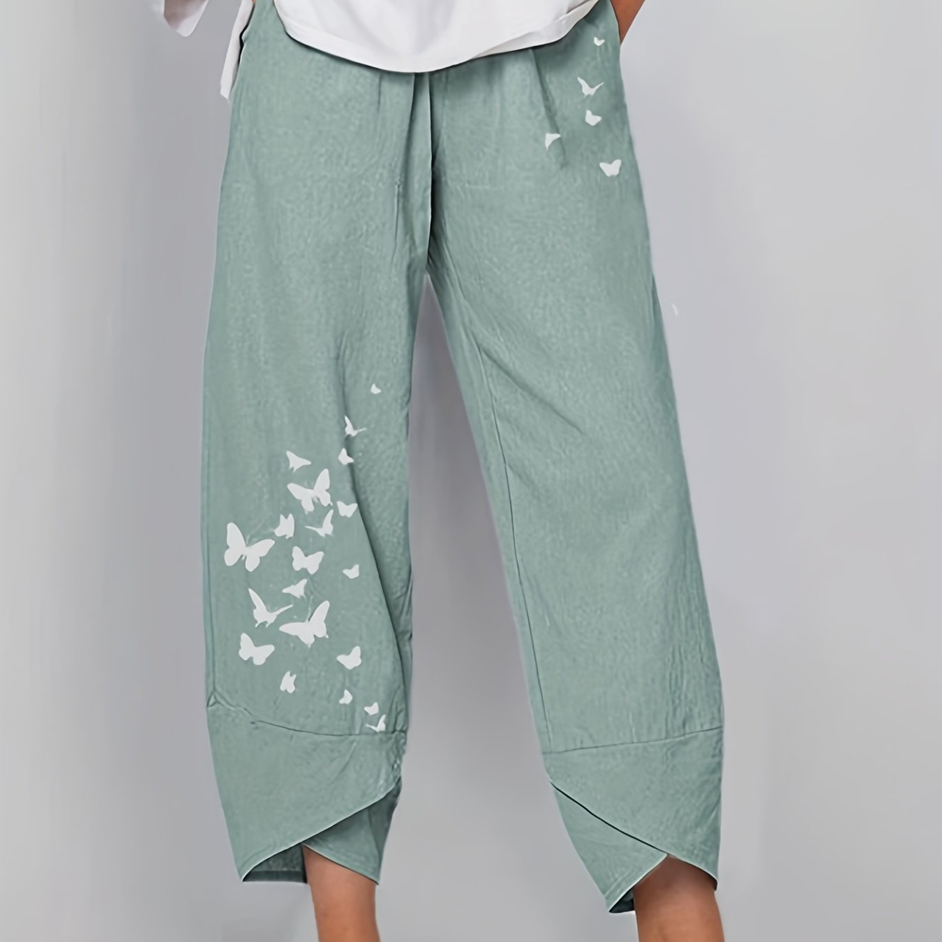 Butterfly Print Cropped Pants for Women