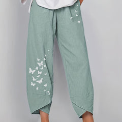 Butterfly Print Cropped Pants for Women