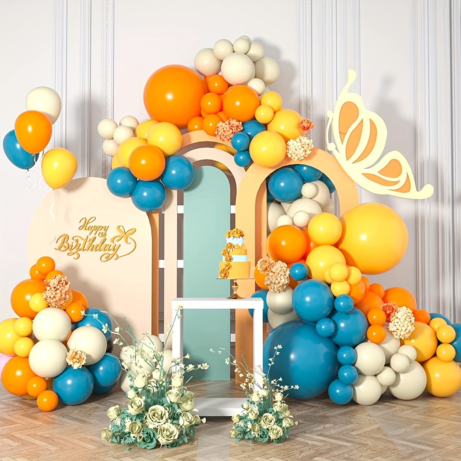 126pcs Yellow Orange Balloon Garland Arch Set Lemon Yellow Orange Teal Balloon
