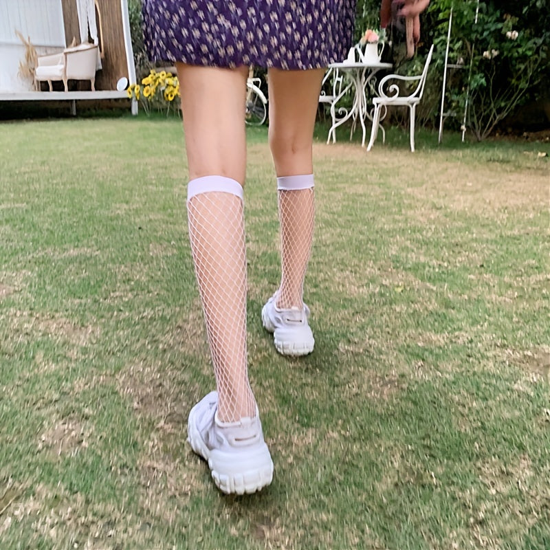 Fishnet Calf Socks Cut Out Knee High Socks Women's Stockings