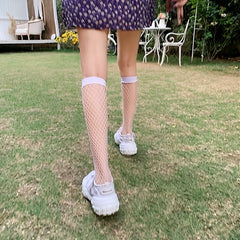 Fishnet Calf Socks Cut Out Knee High Socks Women's Stockings