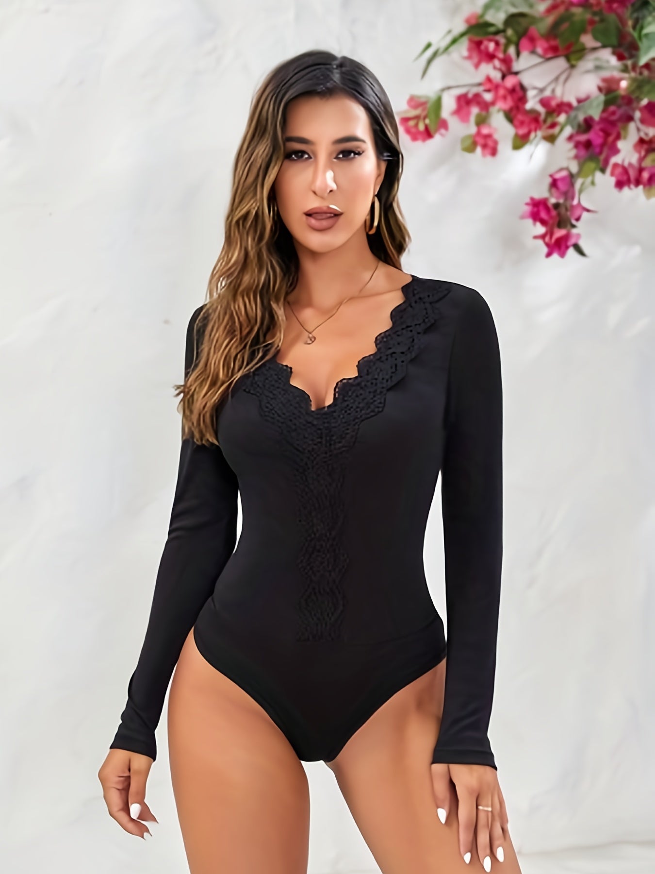 Sexy Lace Deep V Neck Bodysuit for Women