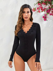 Sexy Lace Deep V Neck Bodysuit for Women