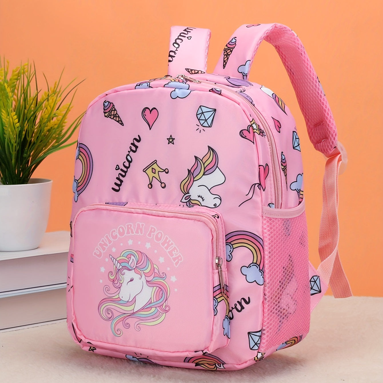 Kids Unicorn Rainbow Pattern Backpack & Crossbody Bag Set