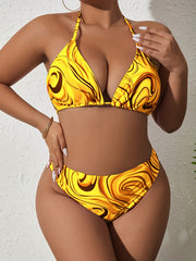 Sexy Bikini Set Women's Plus Fluid Print Swimsuit 3 Piece Set