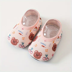 2 Pairs Baby Girls Floor Socks Cartoon Pattern Mesh Soft Bottom Non Slip Shoes