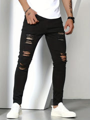 Slim Fit Ripped Jeans Mens Casual Street Style Stretch Denim Pants
