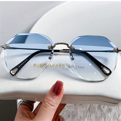 Hexagon Rimless Sunglasses Gradient UV400 Sun Shades for Vacation