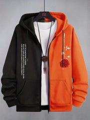 Patchwork Happiness Letter & Number 87 Print Men's Hooded Sweatshirt