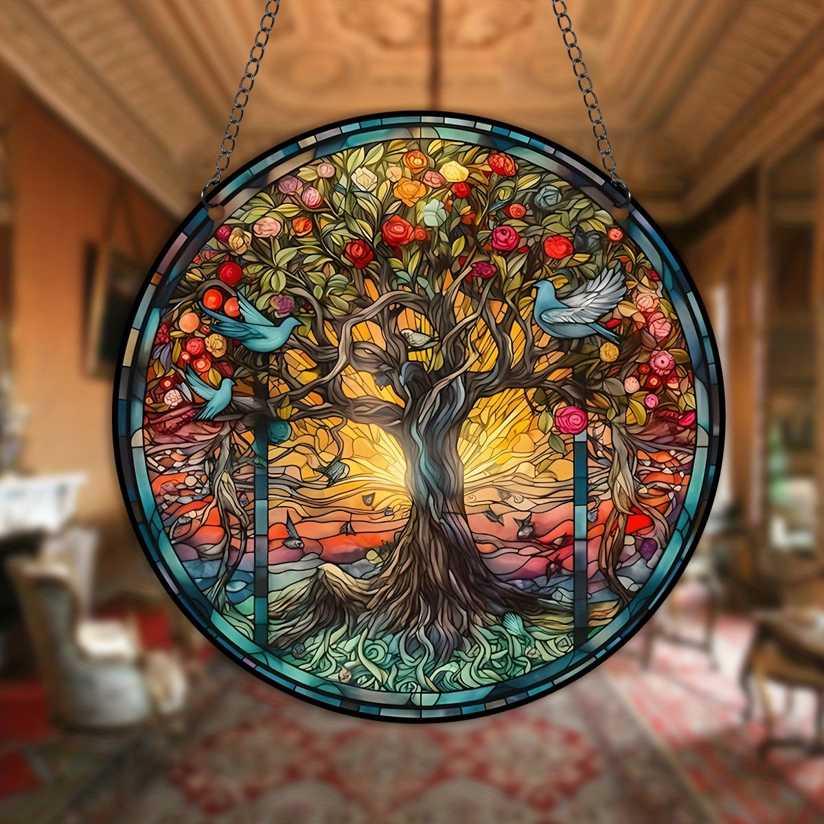 Tree Of Life Window Sunshade Colorful Plastic Thanksgiving Decor