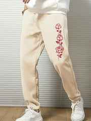 Rose Print Men s Drawstring Sweatpants For Spring Autumn