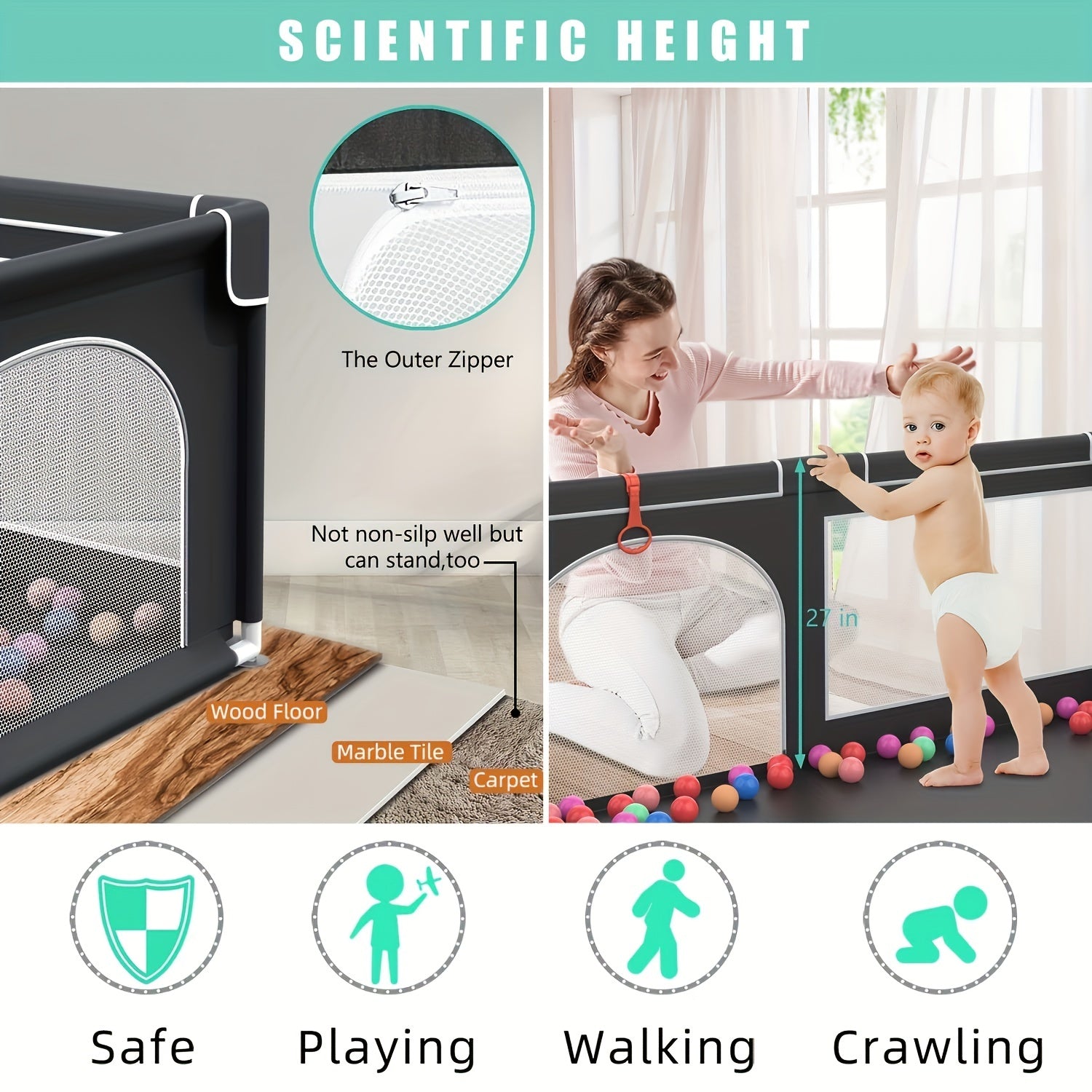 BAIYI Baby Playpen For Toddler Safe Large Play Yard Baby Gate