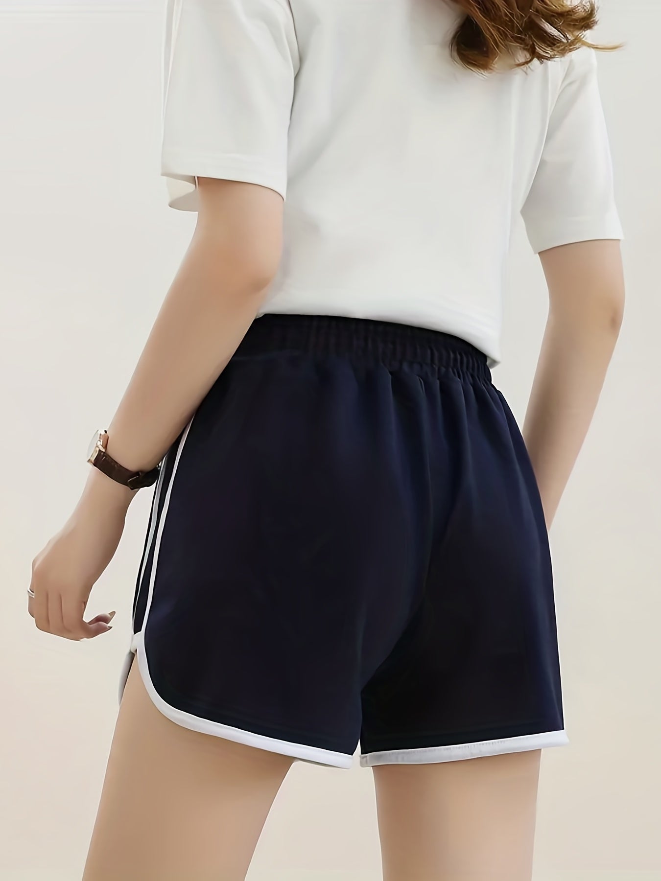 Women's Block Shorts Casual Elastic Loose Summer Beach Yoga Shorts