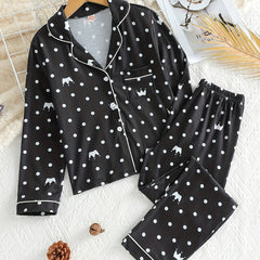 Girls 2pcs Crown Polka Dot Print Pajamas Set
