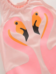 Flamingo Graphic Swimsuit with Swim Hat