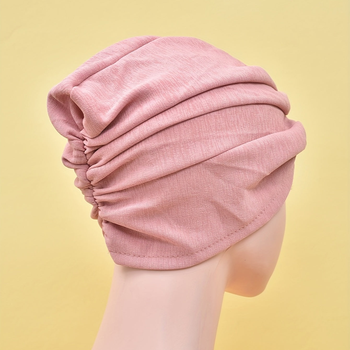 Pleated Turban Cap Solid Head Wrap Elastic Chemo Cap Ramadan Beanie Bonnet