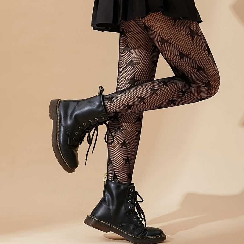 High Waist Fishnet Tights with Star Pattern Women's Stocking