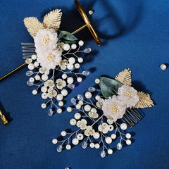 Bridal Hair Comb Faux Pearl Fabric Flower Wedding Headwear
