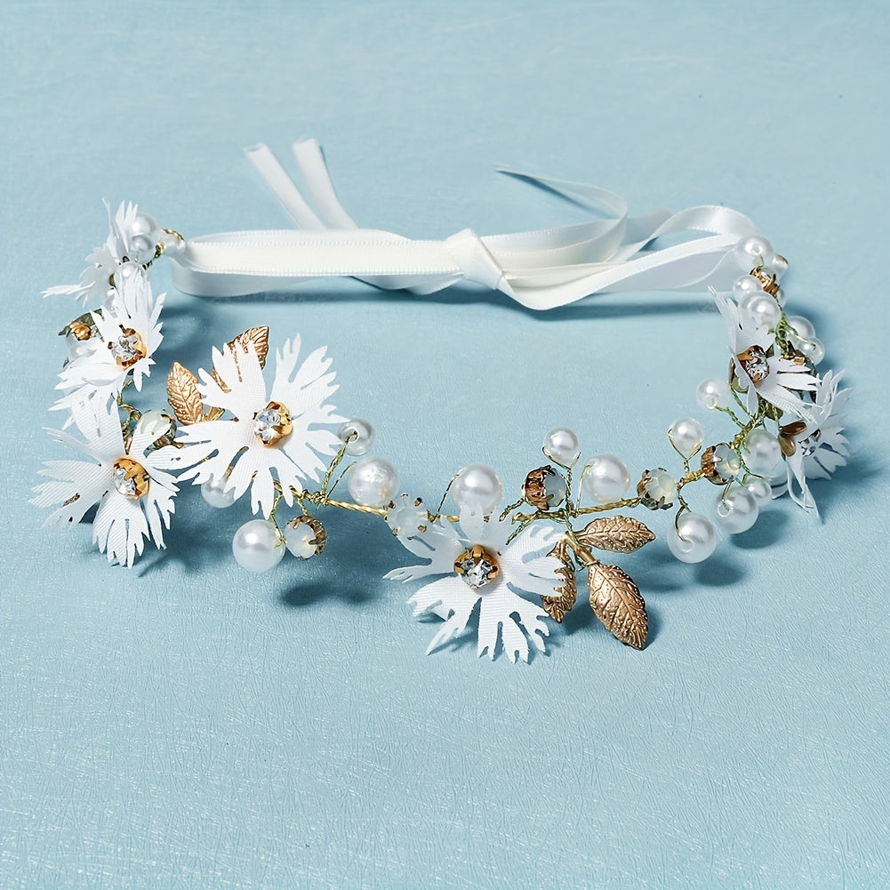 Fabric Simulation Flower Headband Faux Pearl Rhinestone Hair Band