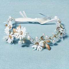 Fabric Simulation Flower Headband Faux Pearl Rhinestone Hair Band