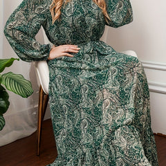 Paisley Print Lantern Sleeve Maxi Smock Dress