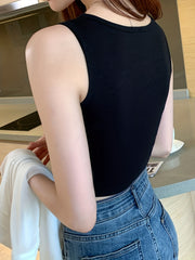 Heart Print Crop Tank Top Casual Sleeveless Tank Top