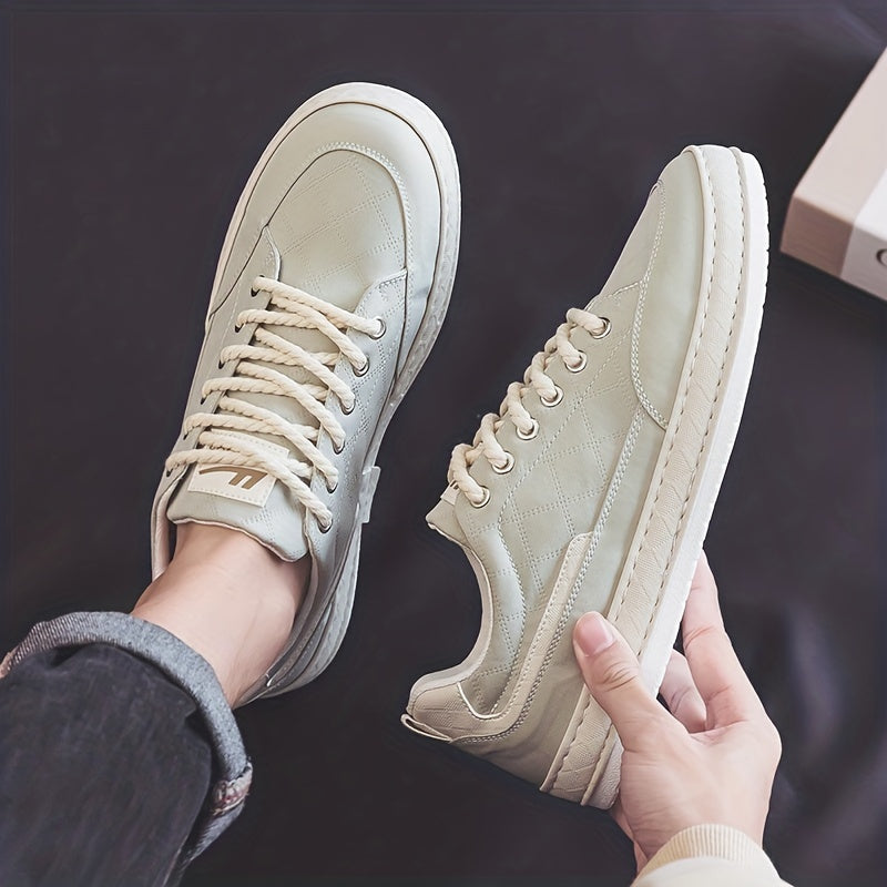 Men's Lace Up Leather Sneakers, Casual Outdoor Shoes