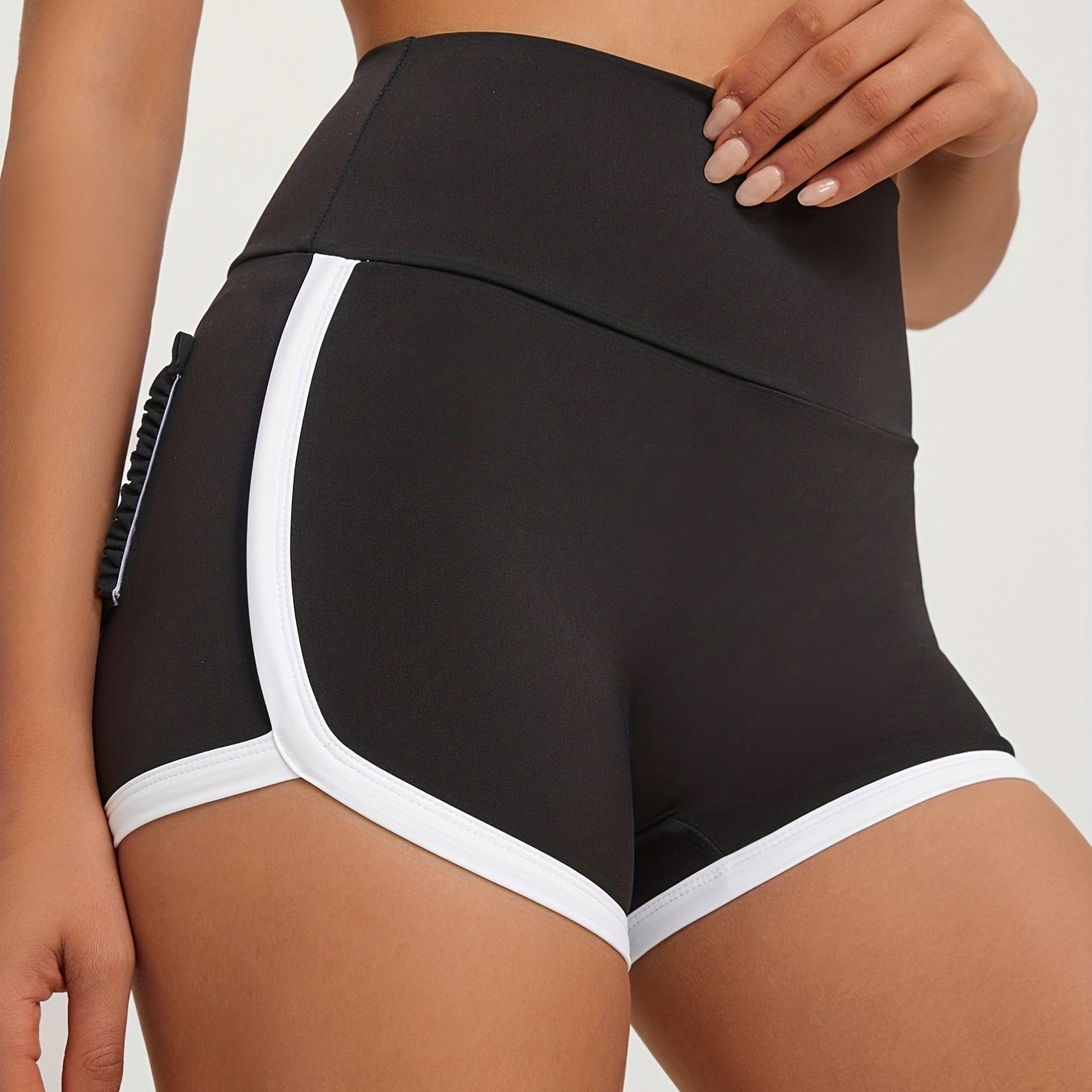 Contrast Trim Sports Short High Waist Stretchy Slim Fit